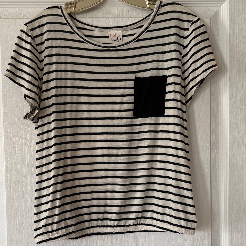 Striped Black and White T-Shirt with Pocket and elastic band